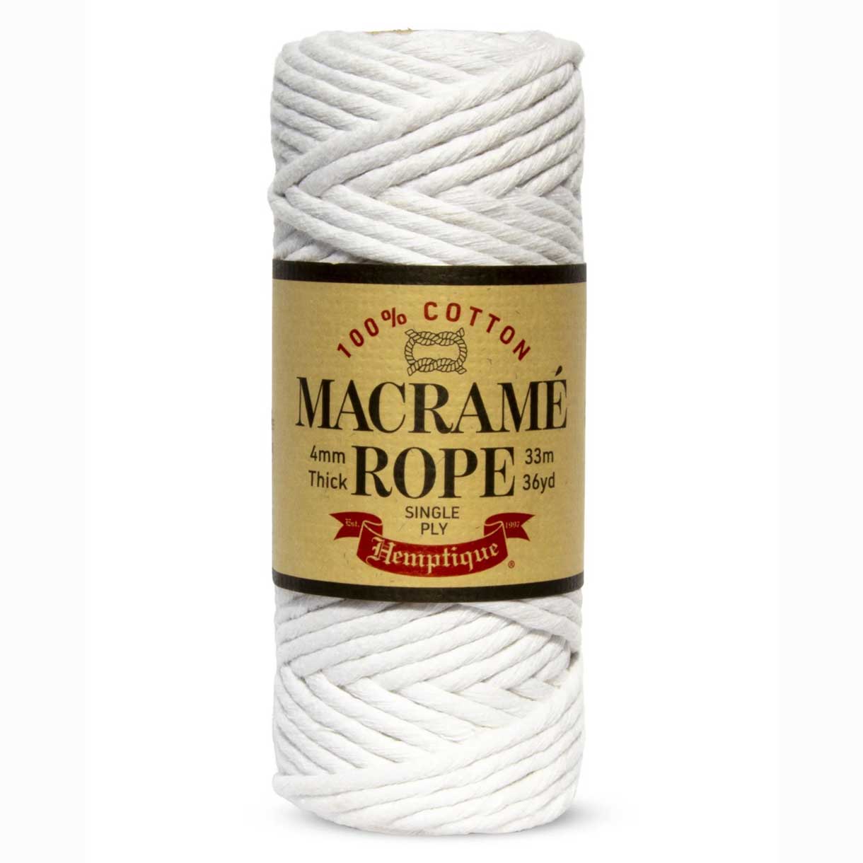 6 mm (15/64") White Single Ply Egyptian Cotton Macrame Rope 20 m (22 yds)