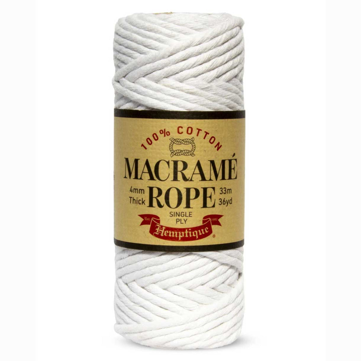 6 mm (15/64") White Single Ply Egyptian Cotton Macrame Rope 20 m (22 yd) Hemptique