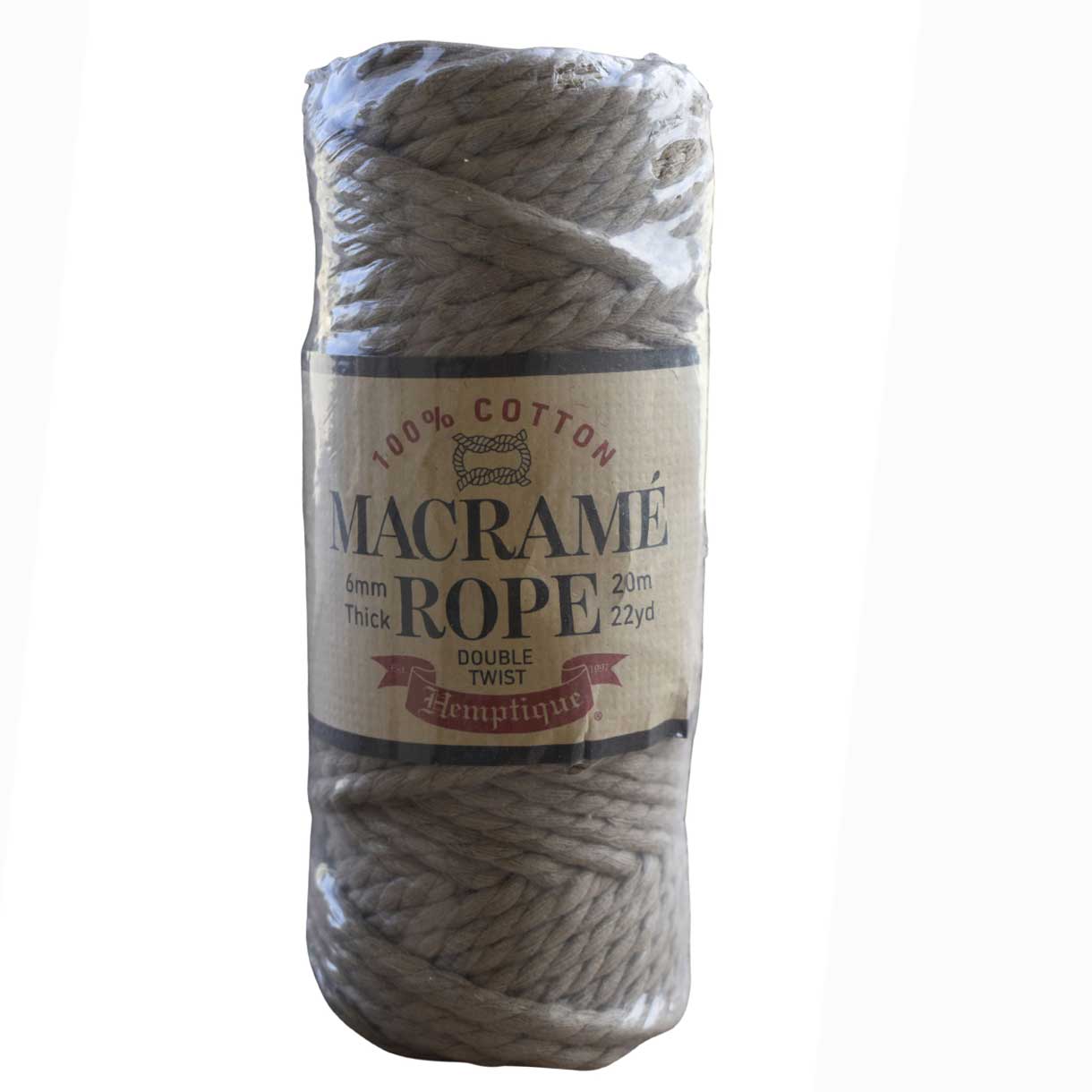 6 mm (15/64") Brown Double Twist Recycled Cotton Macrame Rope 20 m (22 yd) Hemptique