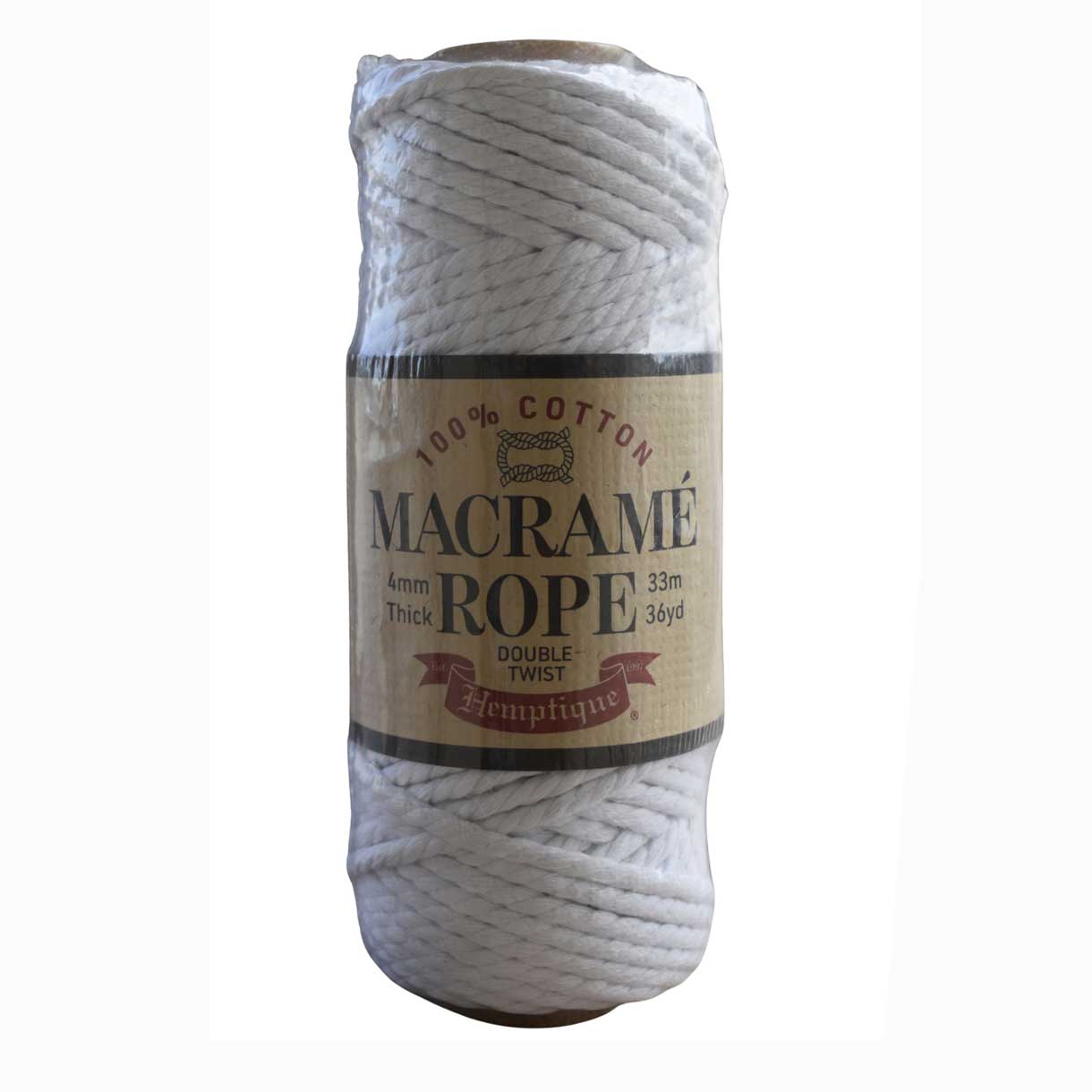 6 mm (15/64") White Double Twist Recycled Cotton Macrame Rope 20 m (22 yd) Hemptique