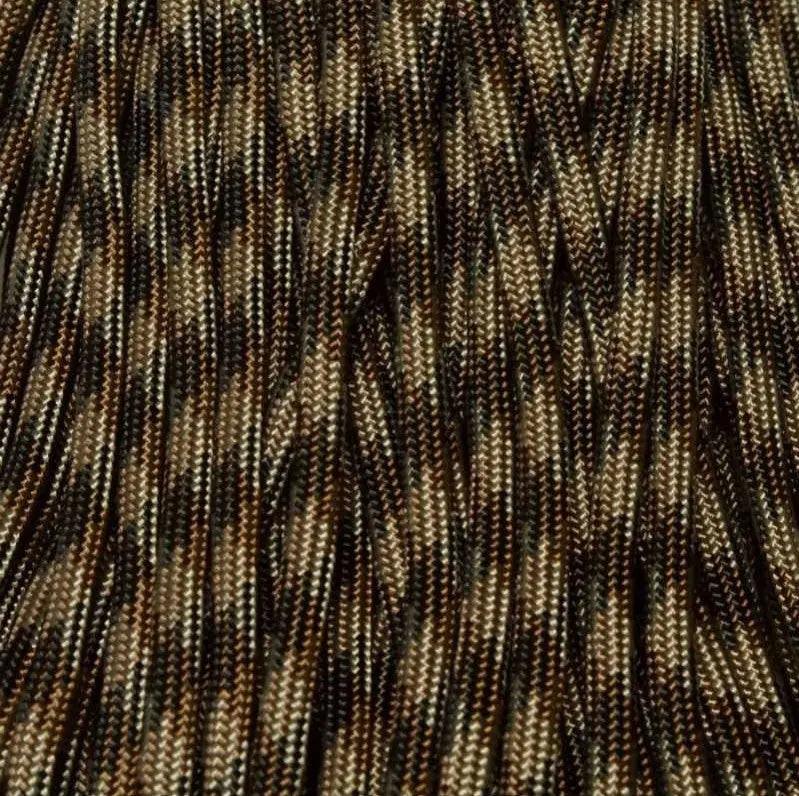 4.75 mm (3/16”) 750 Paracord Brown Camo Made in the USA Nylon/Nylon (100 ft) El Wood Braiding Co