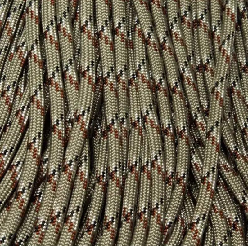 4.75 mm (3/16”) 750 Paracord Desert Camo (Rattlesnake) Made in the USA Nylon/Nylon (100 ft) El Wood Braiding Co