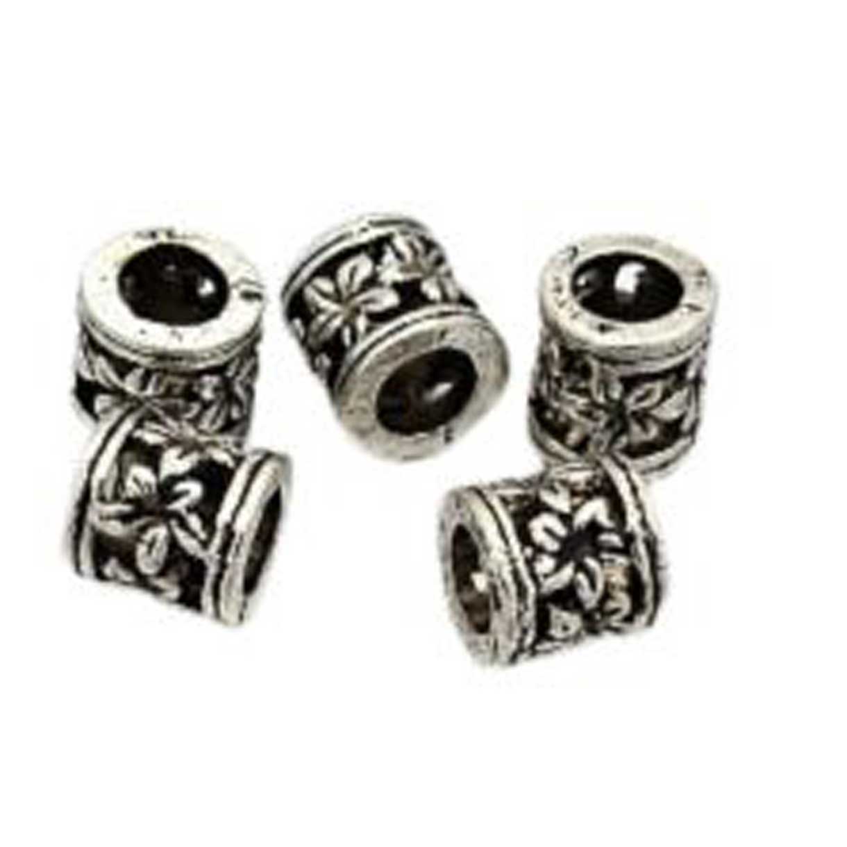 Antique Silver Column with Flower Alloy Bead/Charm (20 Pack) 280-