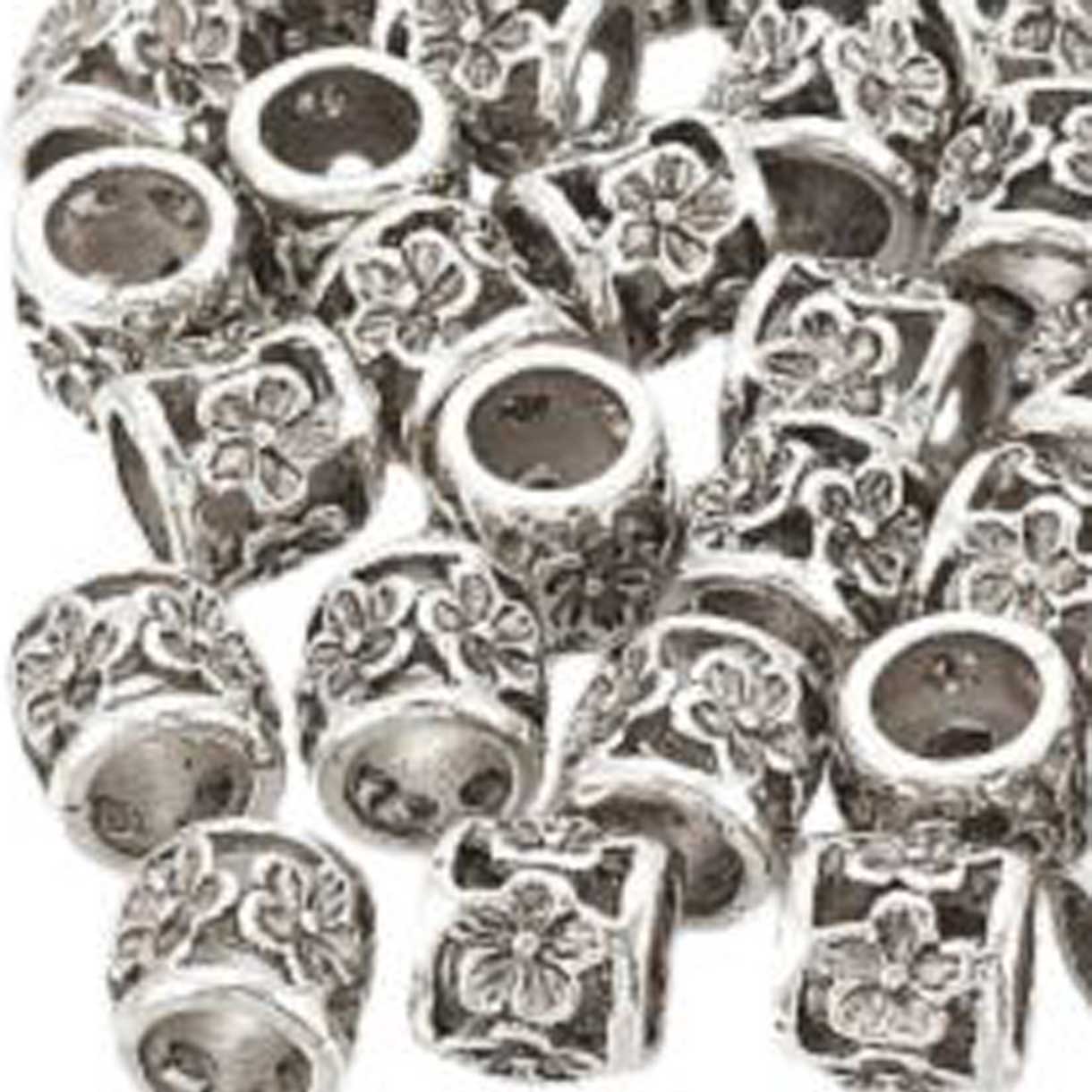 Antique Silver Column with Flower Alloy Bead/Charm (10 Pack) 280-