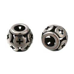 Antique Silver Cross Round 304 Stainless Steel Bead/Charm (2 Pack) 280-