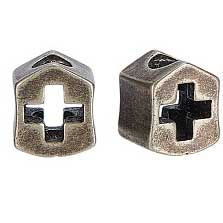 Antique Silver Cross and Shield Brass Bead/Charm (2 Pack)
