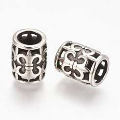 Antique Silver Fleur De Lis (Scout / Lily) 304 Stainless Steel Column Bead (2 Pack) 280-