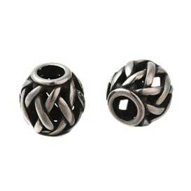 Antique Silver Hash/X's Hollow Round 304 Stainless Steel Bead/Charm (2 Pack) 280-