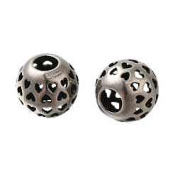 Antique Silver Hearts Hollow Round 304 Stainless Steel Bead/Charm (2 Pack) 280-