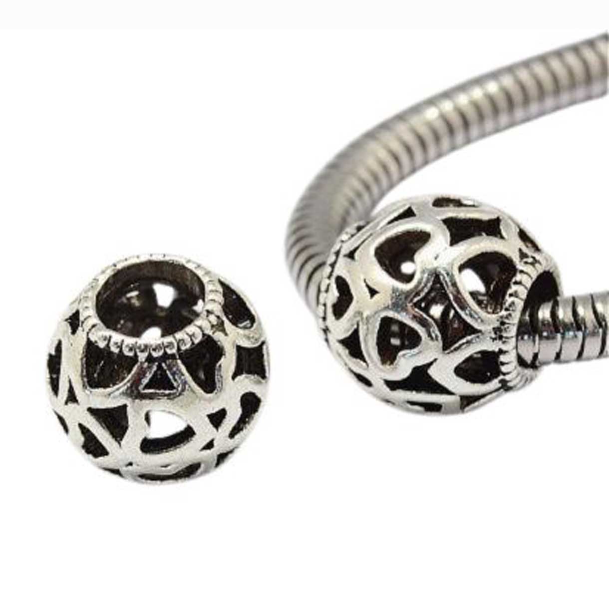 Antique Silver Hollow Hearts Metal Beads (10 Pack)