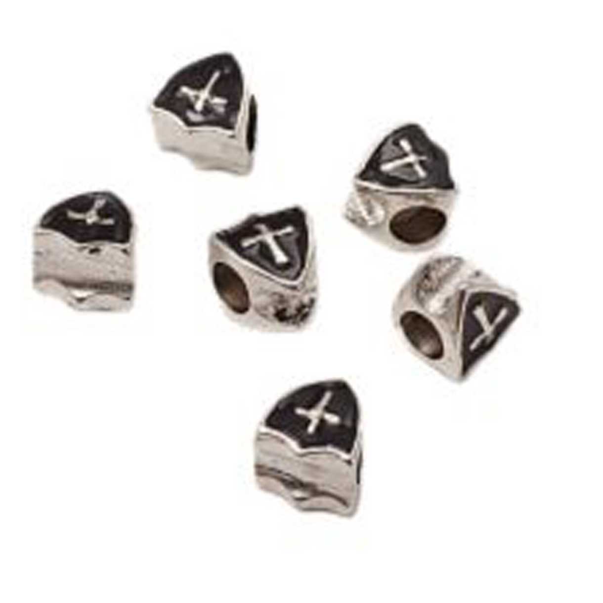 Antique Silver Plated w/Black Enamel Sheild Cross Alloy Bead/Charm (5 Pack) 280-