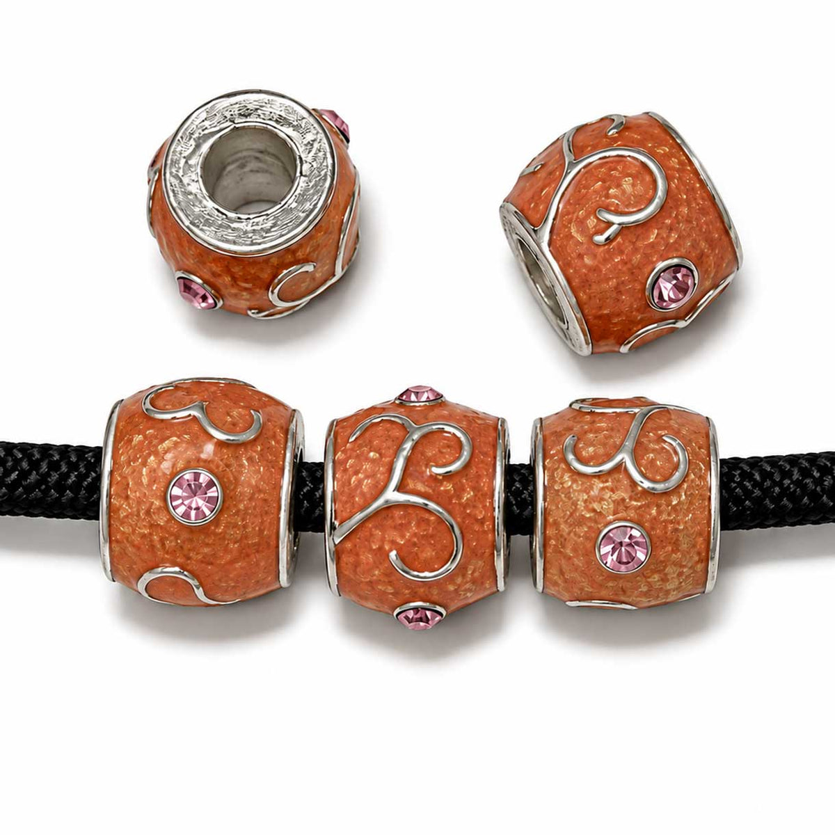 Bead Peach Painted with Flowers and Pink Jewels (5 pack) China