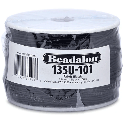 1.0 mm (.039") Black Fabric Covered Elastic Stretch Cord 100 m (328 ft) Beadalon