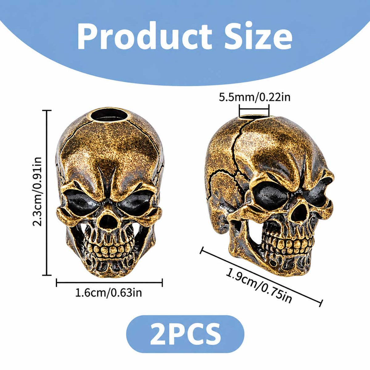 Brass Antique Bronze Skulls Charm/Bead (2 Pack) 280-