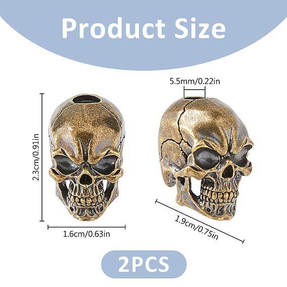Brass Antique Bronze Skulls Charm/Bead (2 Pack) 280-