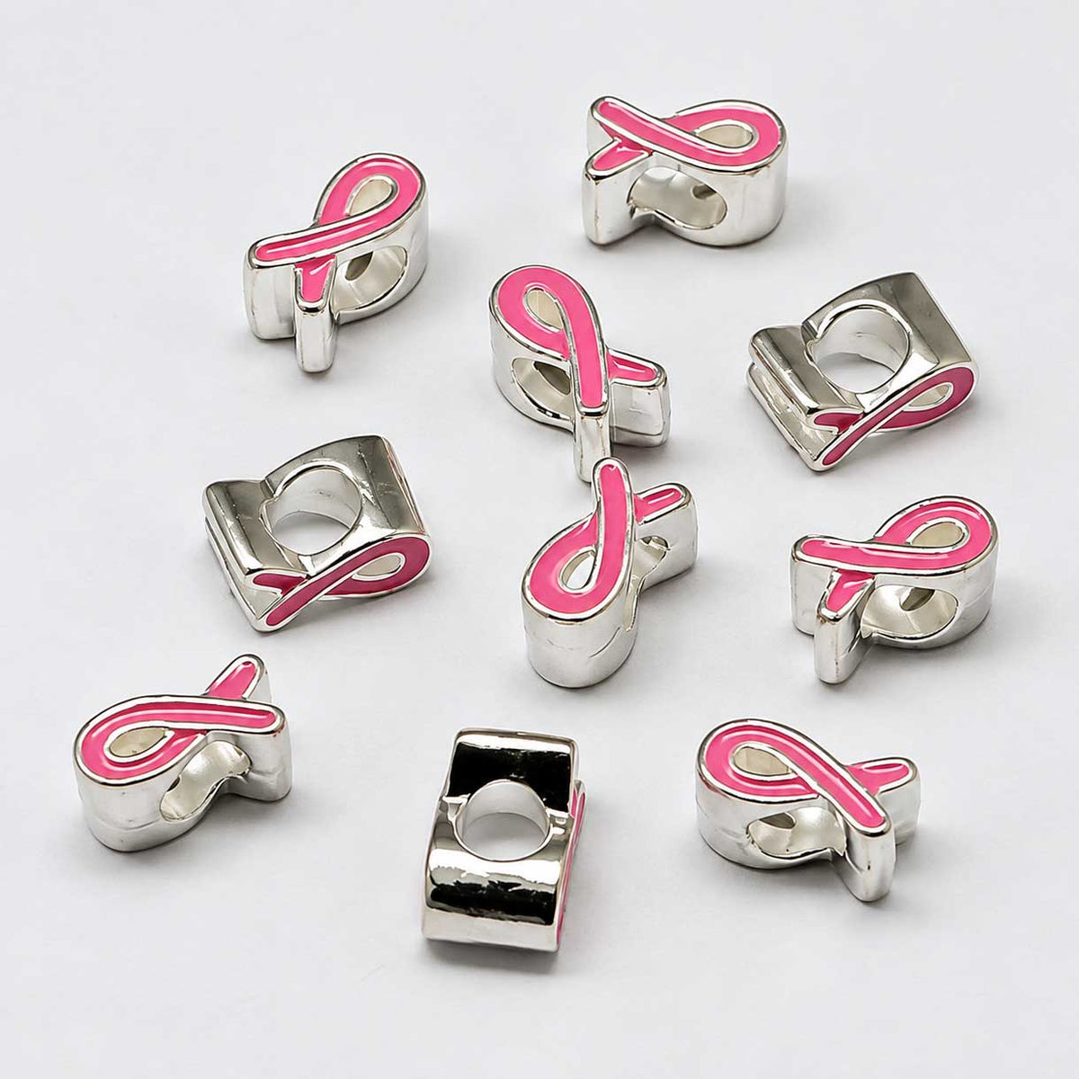 Breast Cancer Awareness Ribbon Alloy Metal w/Enamel Bead/Charm (10 Pack) 280-