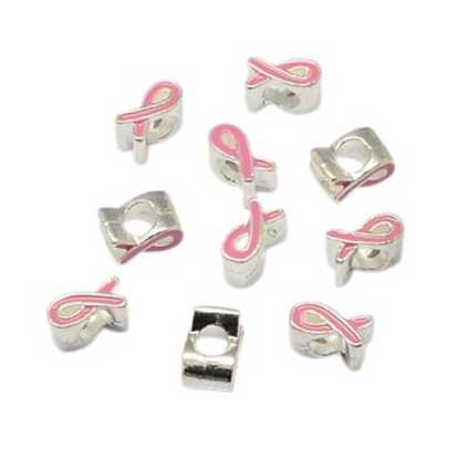 Breast Cancer Awareness Ribbon Alloy Metal w/Enamel Bead/Charm (10 Pack) 280-