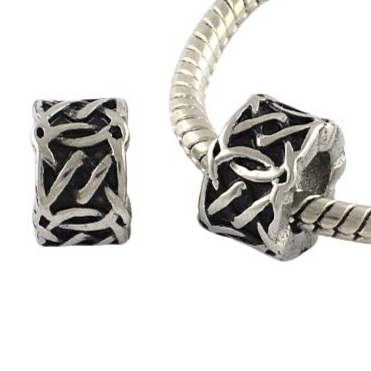 Silver/Black Loop and Slash Metal Barrel Beads (2 Pack) 280-