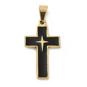 Cross Pendants 304 Stainless Steel Gold w/Black Enamel (1 Pack) 280-