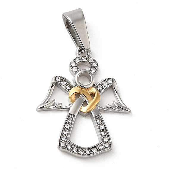 Golden Heart Angel w/Rhinestones 304 Stainless Steel Pendant/Charm (1 Pack) 280-