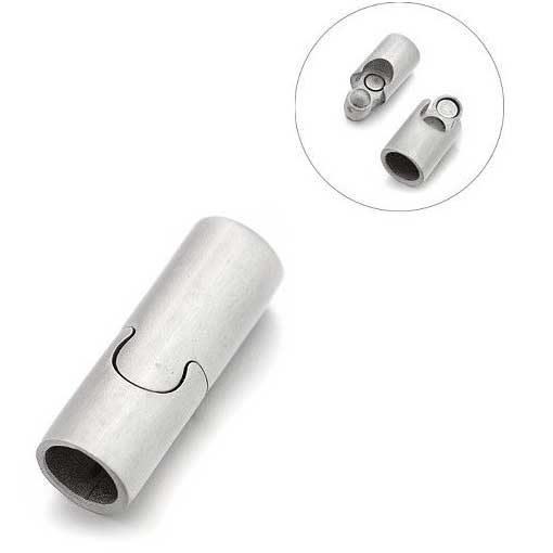 Locking Tube Matte Silver Magnetic Clasp 304 SS Glue In Ends 6 mm (1 Pack) 280-