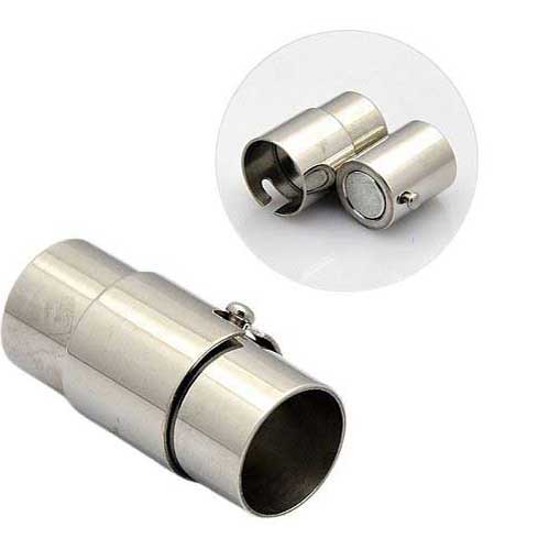 Locking Tube Silver Magnetic Clasp 304 SS Glue In Ends 5 mm (1 Pack) 280-