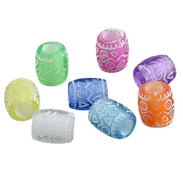 Mixed Colors Patterned Transparent Acrylic Barrel Bead/Charm (100 Pack) 280-