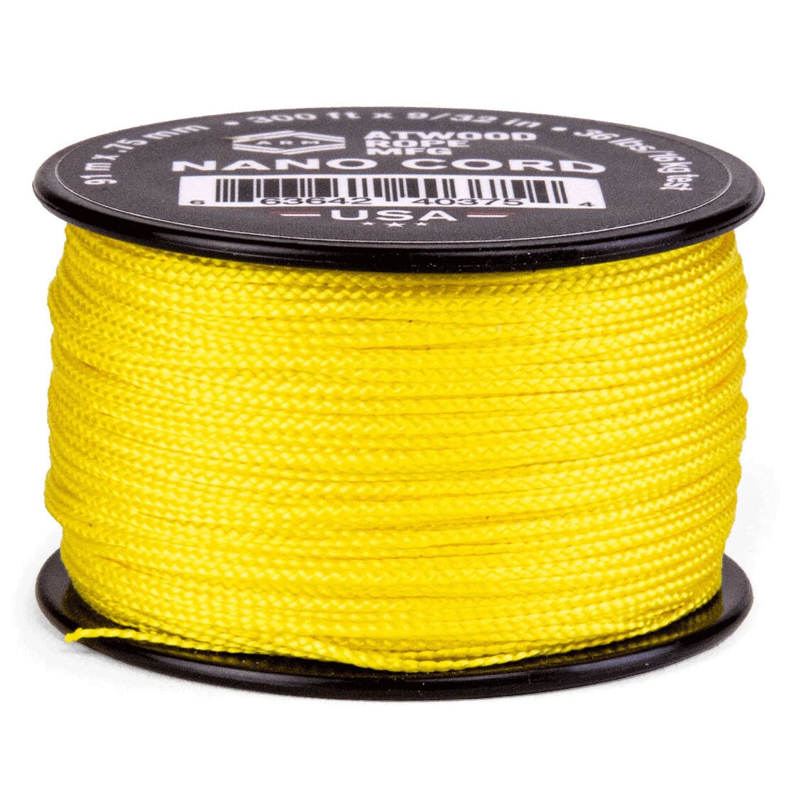 0.75 mm (1/32") Nano Cord Canary Yellow Polyester Made in the USA (300 ft) Atwood Rope MFG