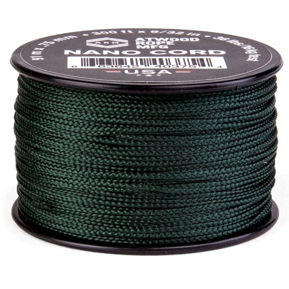 0.75 mm (1/32") Nano Cord Hunter Green Polyester Made in the USA (300 ft) Atwood Rope MFG