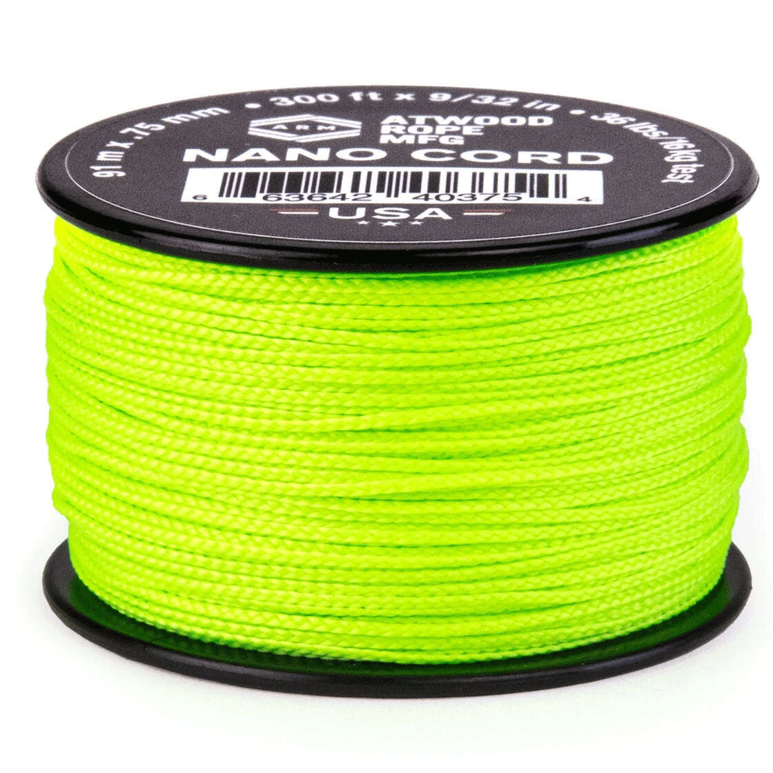 0.75 mm (1/32") Nano Cord Neon Green Polyester Made in the USA (300 ft) Atwood Rope MFG