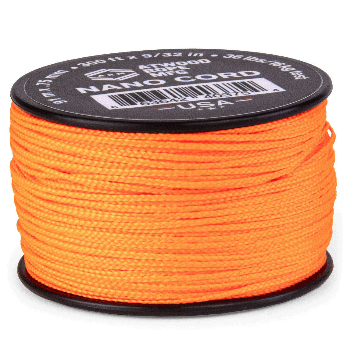 0.75 mm (1/32") Nano Cord Neon Orange Polyester Made in the USA (300 ft)