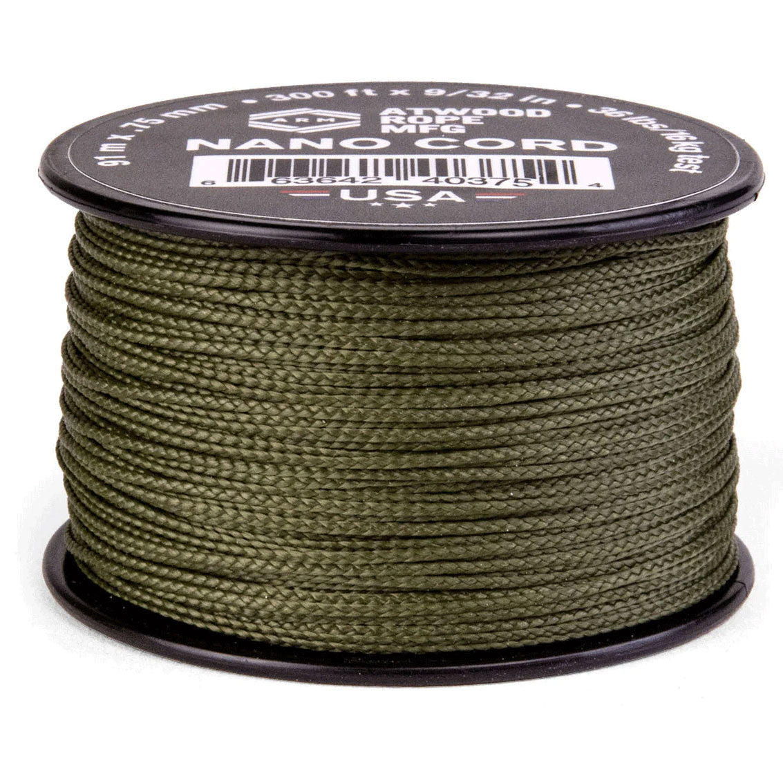 0.75 mm (1/32") Nano Cord Olive Drab (OD) Polyester Made in the USA (300 ft)