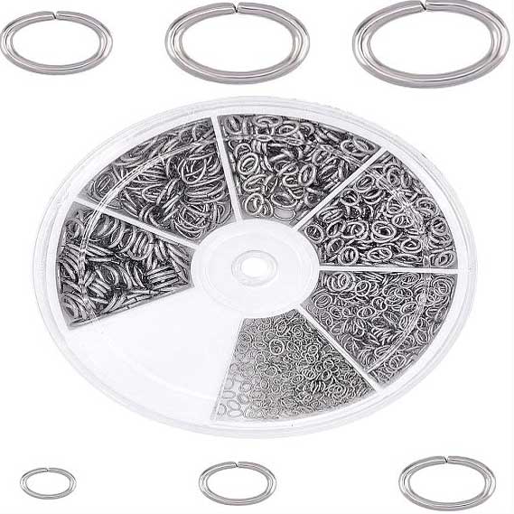 Oval 304 Stainless Steel Open Jump Rings 6 Assorted Sizes Aprox. 1100 Pcs (1 Set) 280-