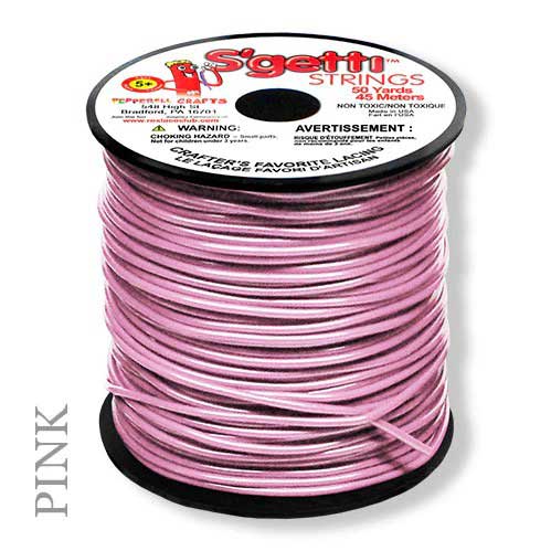 Pink S'getti String Round Hollow Plastic Lacing Spool 50 yd (45 m) Pepperell
