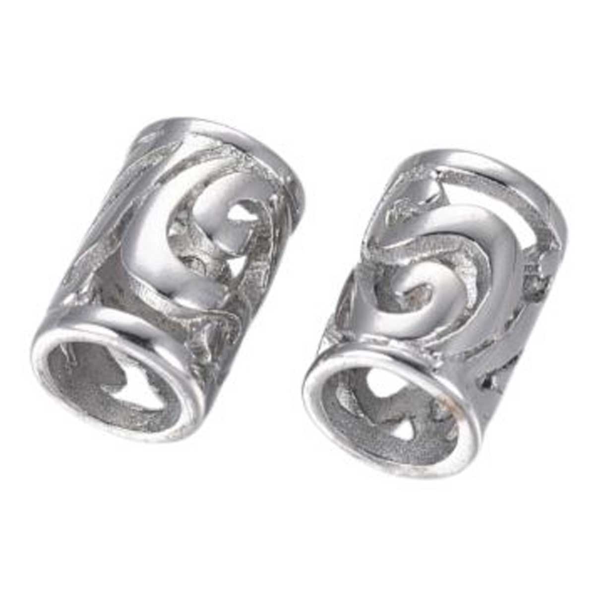Silver Cut Out Tube Metal Beads (2 Pack) 304 Stainless Steel
