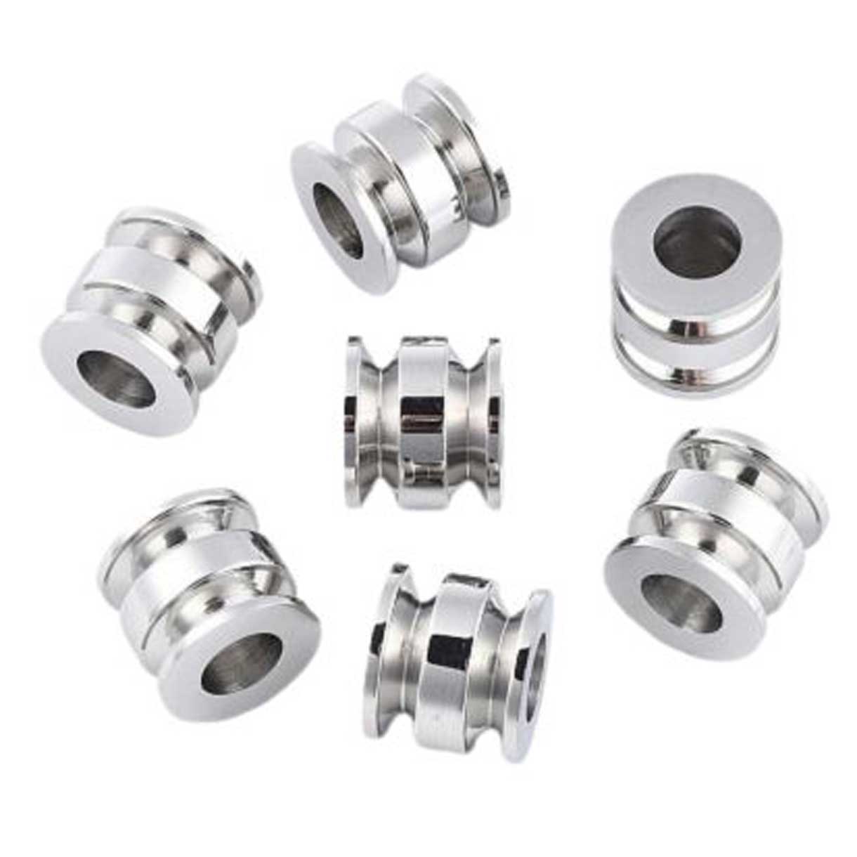 Silver Grooved Column Metal Beads (2 Pack) 316 Surgical Stainless