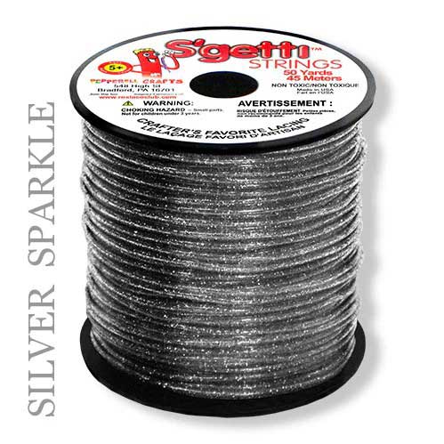 Silver Sparkle S'getti String Round Hollow Plastic Lacing Spool 50 yd (45 m) Pepperell