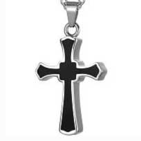 Stainless Steel w/Black Enamel Cross Pendant Bead/Charm (1 pack)