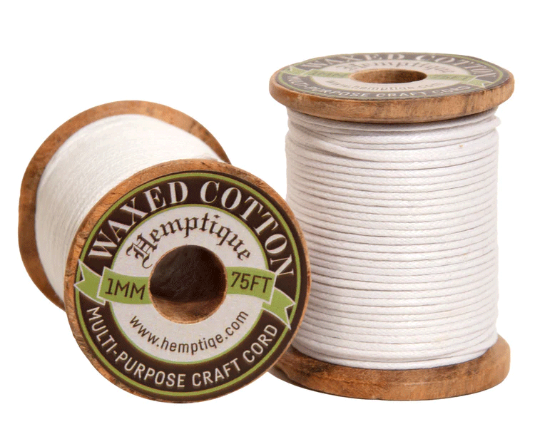 2 mm (5/64") White Round Waxed Cotton Cord/Thread Wood Spool 22.75 m (75 ft) Hemptique