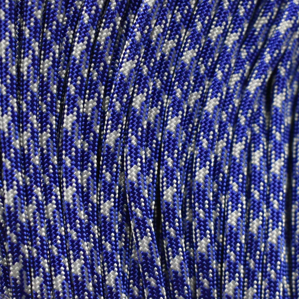 4 mm (5/32”) 550 Paracord Electric Blue and Silver Camo Made in the USA Nylon/Nylon (100 ft) El Wood Braiding Co