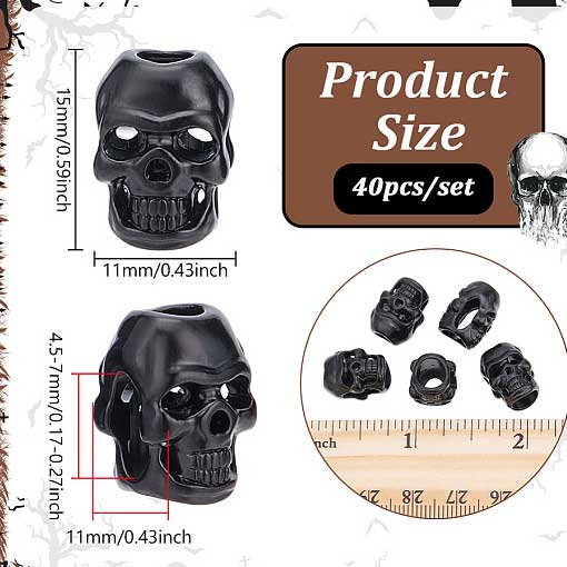 40 Pcs Alloy Black Skull Bead/Charms (1-set)