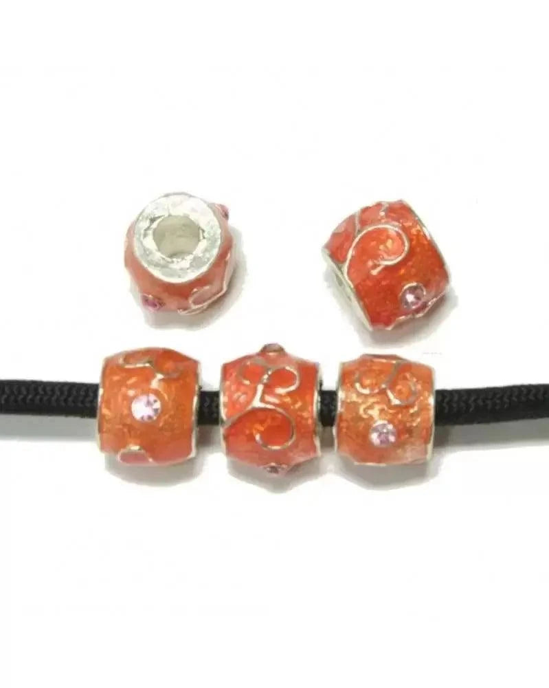 Bead Peach Painted with Flowers and Pink Jewels (5 pack) China