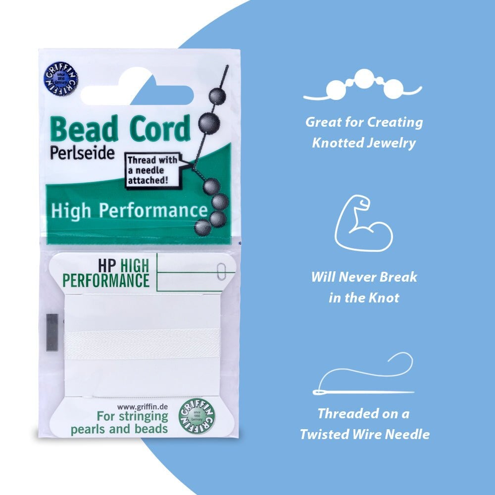 Size #2, 0.45 mm (.018") High Performance White Thread Cord with Needle 2 m (6.5 ft) Beadalon