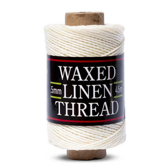 0.5 mm (1/64") Natural/Off White 3 Ply Round Linen Thread/Cord w/Beeswax Coating 45 m (147.5 ft)