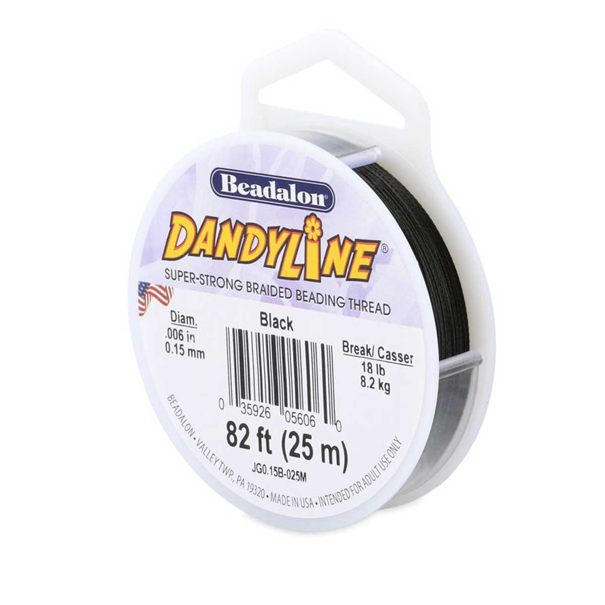 0.15 mm (.006") Black Dandy Line 25 m (82 ft) Made in the USA