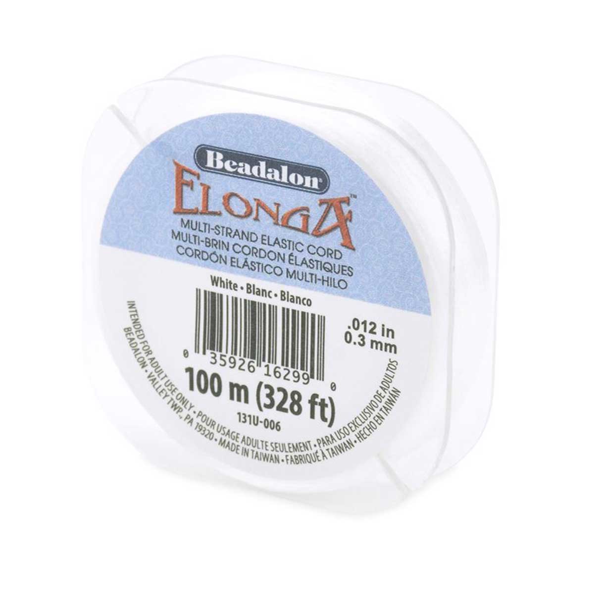 0.30 mm (.012") White Elonga Elastic Stretch/Bungee Cord 100 m (328 ft)