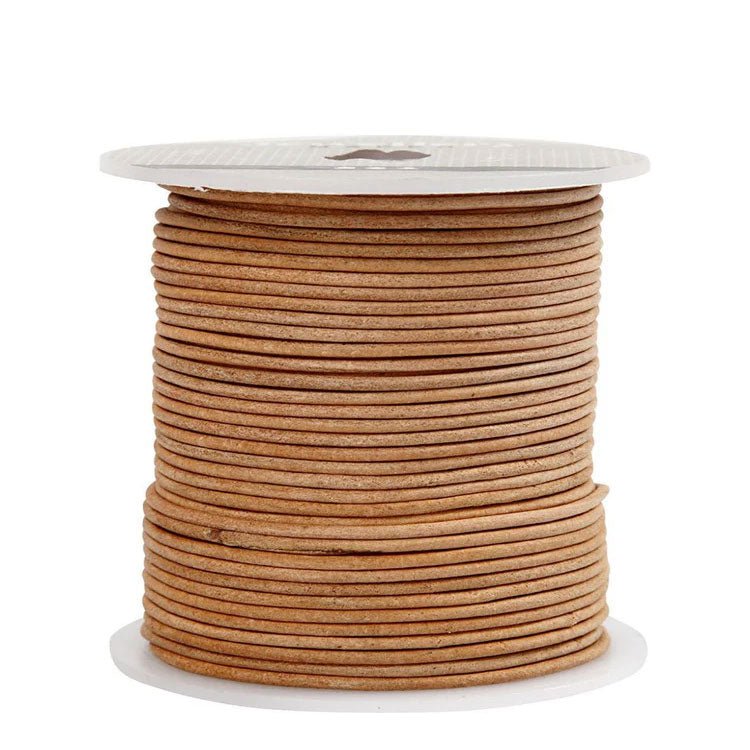 1 mm (3/64") Natural Round Leather Cord Spool. Genuine/Real Leather. - Paracord Galaxy