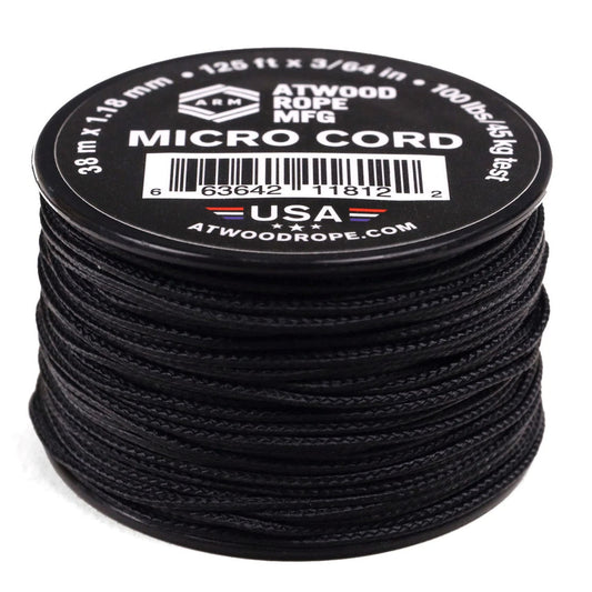 1.18 mm (3/64") Micro Cord Black Made in the USA Polyester/Nylon (125 ft)