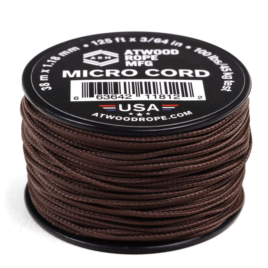1.18 mm (3/64") Micro Cord Brown USA Made Polyester/Nylon (125 ft)
