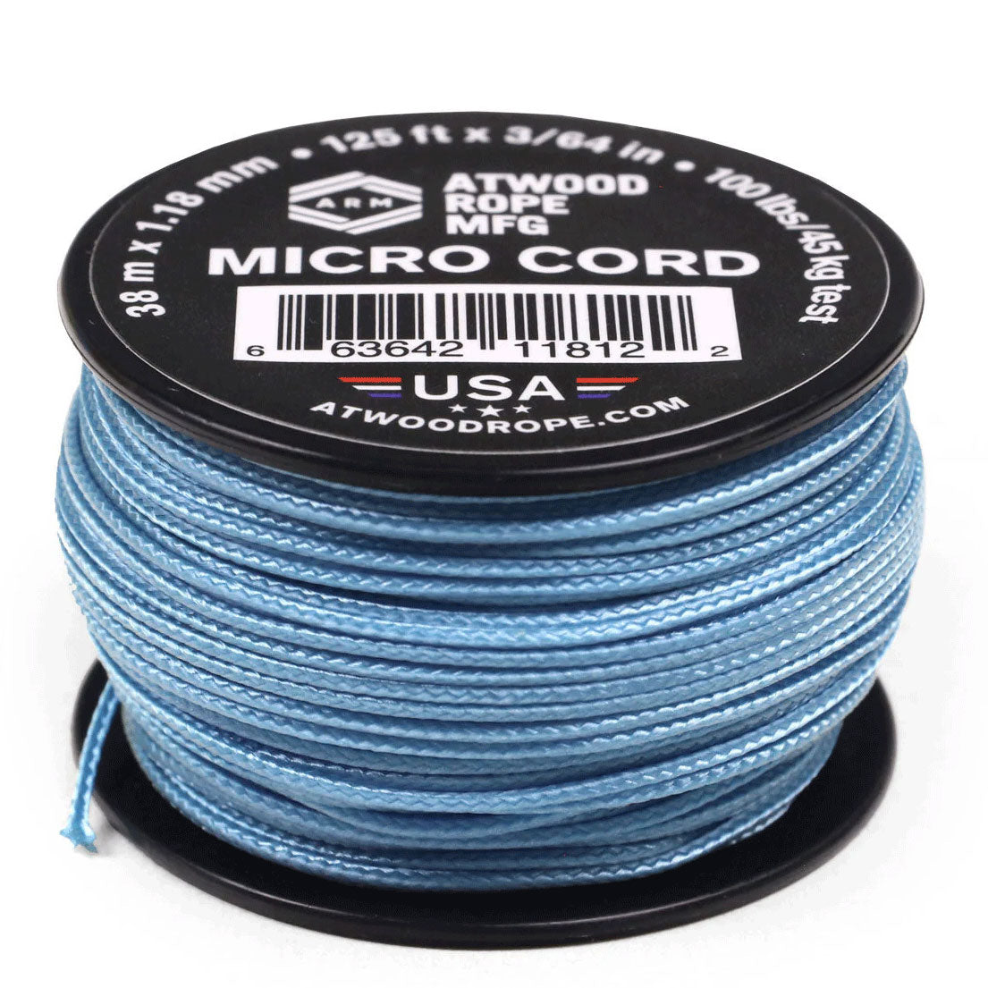 1.18 mm (3/64") Micro Cord Carolina/Baby Blue Made in the USA Polyester/Nylon (125 ft)